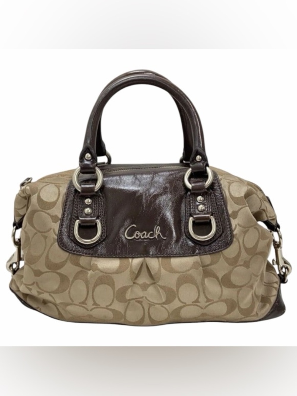 Vintage Coach Signature Shoulder Bag in Khaki and Brown